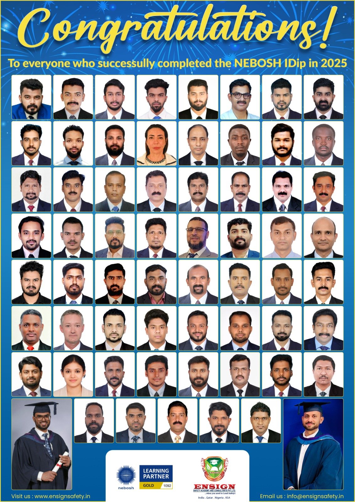 congratulations to nebosh graduate students of Ensign Safety Academy Consultants